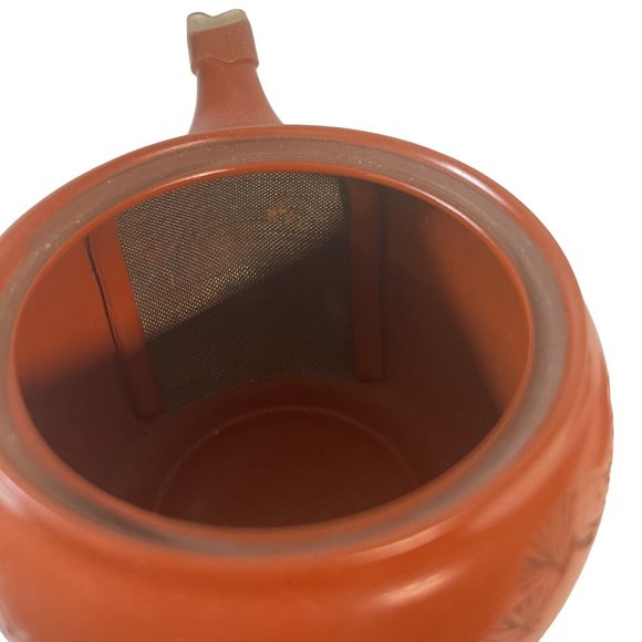 Japanese Tokoname Teapot Mountain Scene Orange Red Mesh Strainer 1370541 - Picture 5 of 8